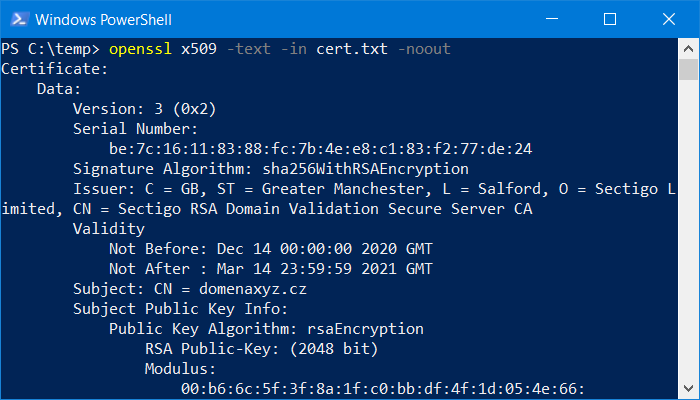 OpenSSL - zobrazení informací certifikátu